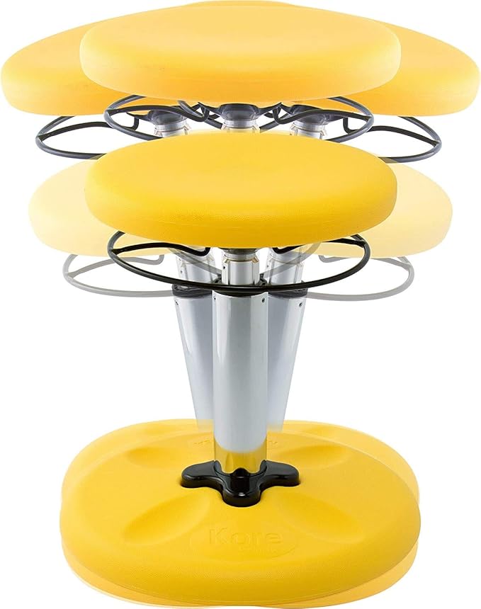 KORE Design Adjustable Wobble Stool Chair, Girls + Boys Kid Desk Stools, Ergonomic Small Office Chairs, Flexible Seating, Active Kids, ADD/ADHD, Classroom, Home, Age 6-11, Standard (14-19in), Yellow