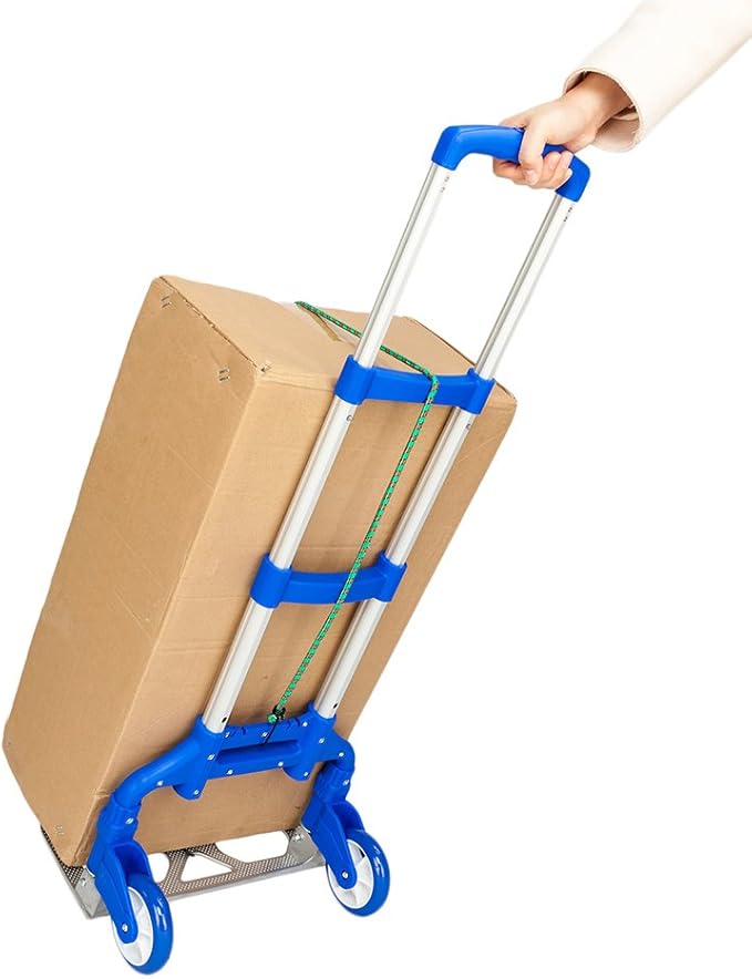 Folding Hand Truck Dolly, 200 lbs Capacity Dolly Cart, Aluminum Portable Foldable Hand Cart with Retractable Handle, Ideal for Shoping, Office, Travel, Moving, Blue