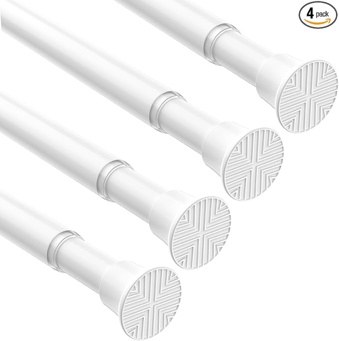 4Pcs Spring Tension Curtain Rod, Shower Curtain Rod 16-37 Inch, Spring Loaded Curtain Rod No Drilling, Adjustable Tension Rod for Windows Bedroom Bathroom Doorway Closet, White