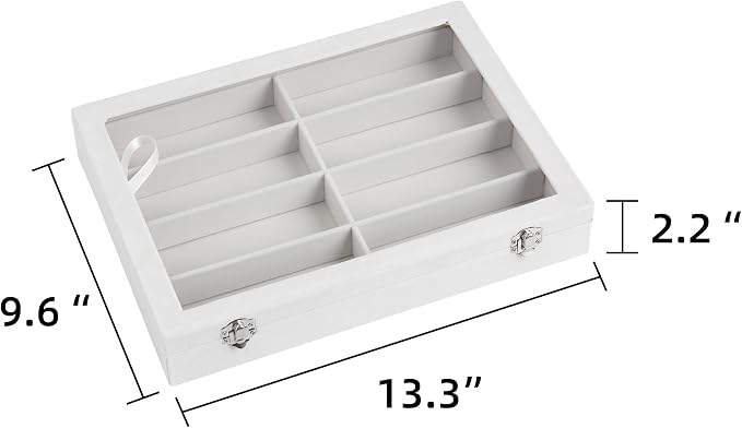 Frebeauty 8-Slot Sunglass Organizer,Velvet Sunglass Holder with Clear Lid | Vanity Glass Holder,Sunglass Case For Multiple Sunglass,Sunglass Tray for Drawer,Sunglass Box for Women,Eyeglass Organizer