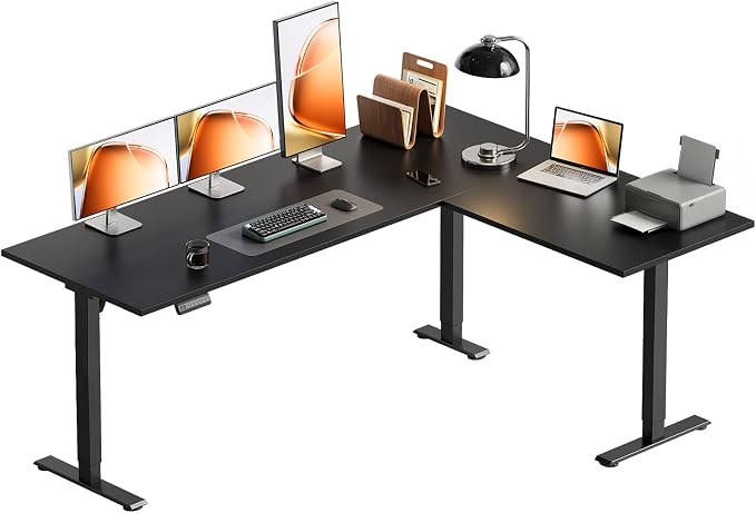 OffiGo 63 Inch Reversible L Shaped Electric Standing Desk, Black | Large Corner Height Adjustable Stand Up Desk, 3 Memory Presets, Sit Stand Table, Reinforced Frame for Home Office Workstation