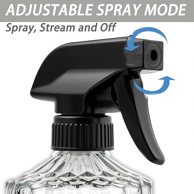 Clear Glass Handheld Spray Bottle, 2pack | 15oz Refillable Adjustable Nozzle Spray Bottle, Multi-Use Mist Sprayer for Plants, Hair, Cleaning, Gardening and Pet Care