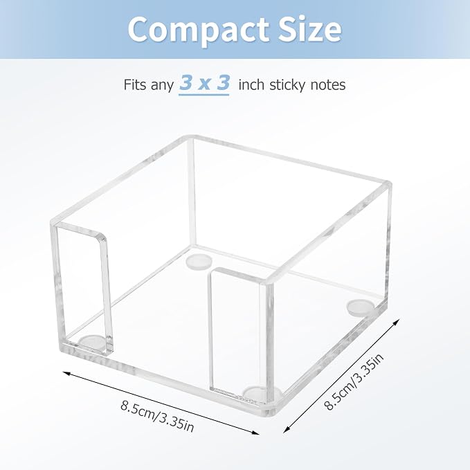 Acrylic Sticky Note Holder, 3 x 3 Crystal Clear Sticky Note Dispenser Acrylic Notepad Holder for School Home Office Desk Organization