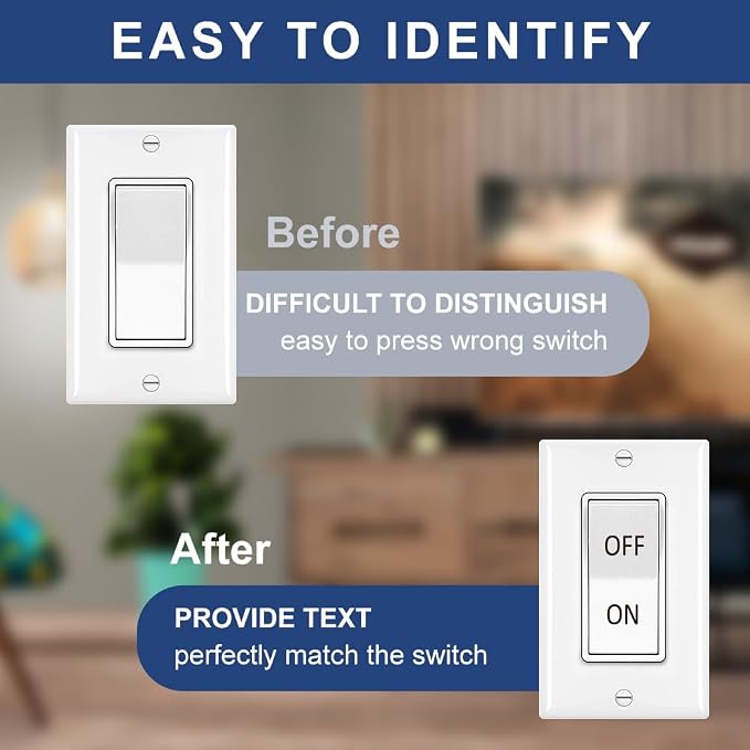 900 Pcs Light Switch Sticker Labels, 57 Designs Transparent Switch ID Sticker Blue Switchboard Label Decals for Home Kitchen Bathroom Office School