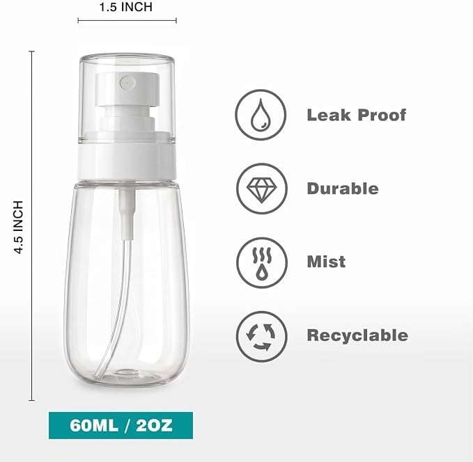 3pack Small Spray Bottle, 2oz Mini Fine Mist Spray Bottles, Empty Portable Travel Refillable Containers for Cosmetic, Perfume, Makeup, Outdoor Daily Use(Clear+Green+Pink)