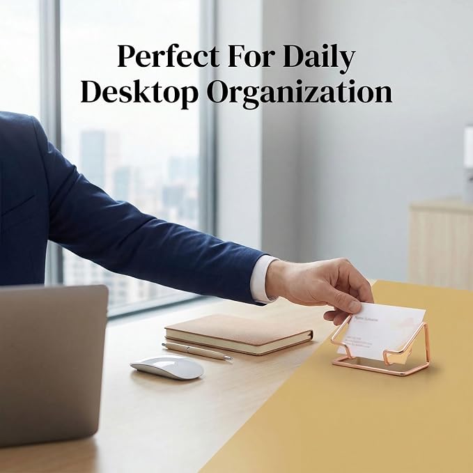 2 Pack Minimalist Metal Business Card Holder, Simple Wire Frame Desktop Organizer for Name Cards, Place Cards and QR Codes, Affordable Elegant Display for Office, Wedding and Home Decor(Rose Gold)