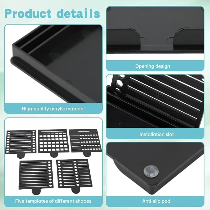 Sticky Note Holder with 5 Different Stencil, 3x3 Sticky Note Stencil Dispenser with Anti-Skidding Mats for Room and Office Desk Organizer(Color:Black)