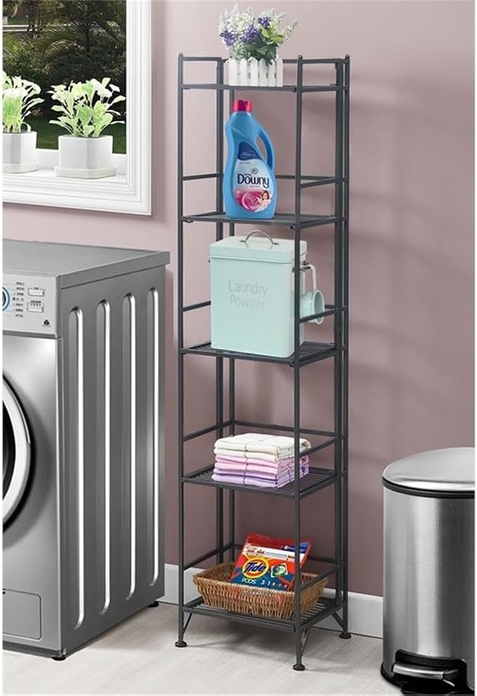Convenience Concepts Xtra Storage Shelves - 5-Tier Folding Metal Storage Shelves, Closet Organizer for Office, Laundry Room, Bedroom, Garage, Kitchen, Bathroom, Speckled Gray