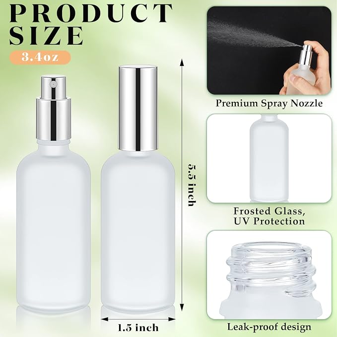 Roshtia 30 Pcs Glass Spray Bottle Clear Empty Bottles Small Refillable Reusable Perfume Bottle with Fine Mist Sprayer Pump for Face Body Travel(3.4 oz,Silver)