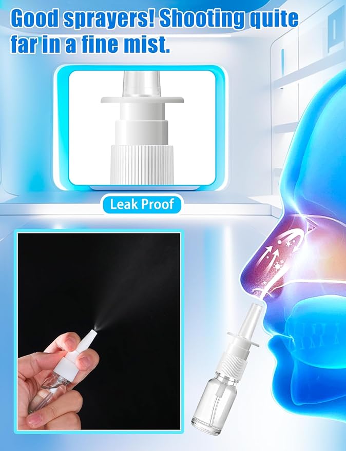 10 Pcs Nasal Spray Bottle, 10ML/0.35OZ Glass Transparent Empty Nasal Nose Spray Bottles Refillable with 2 Funnels and 2 Labels