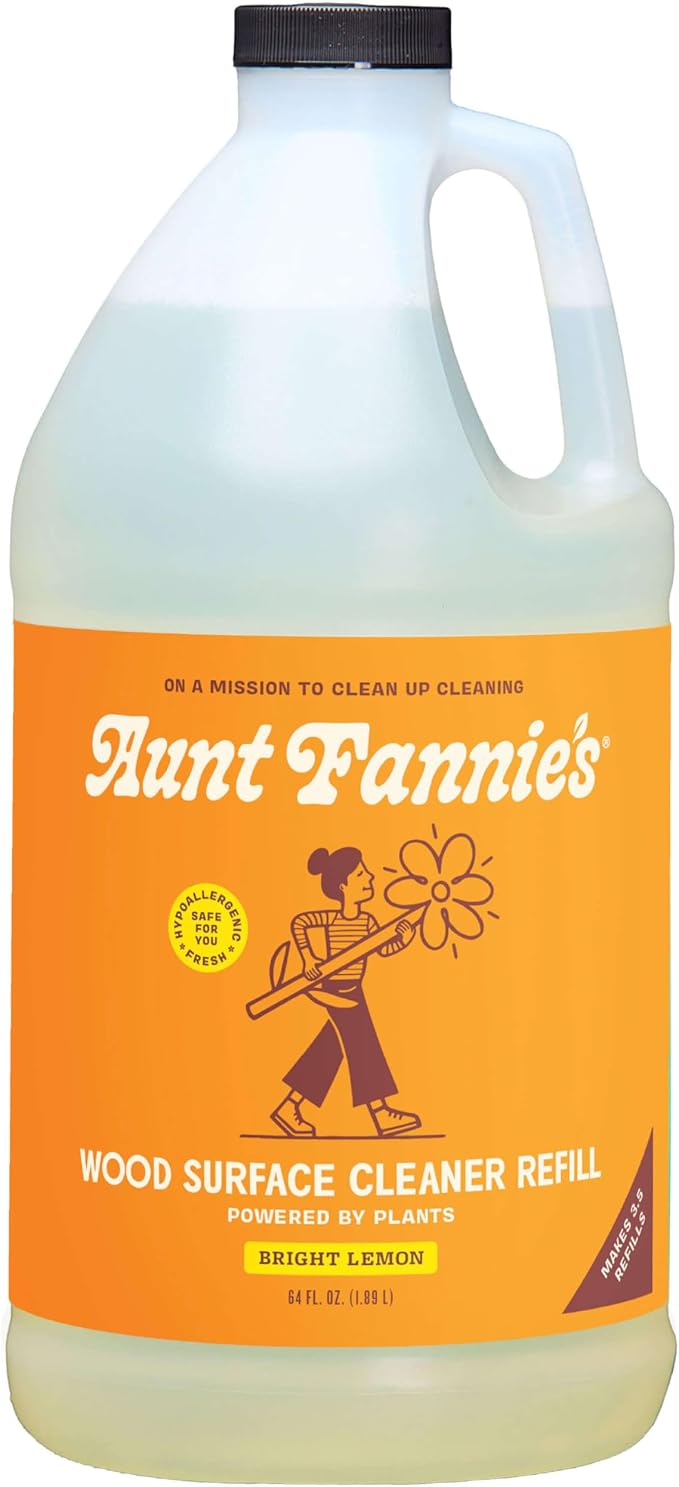 Aunt Fannie's All Purpose Wood Spray Cleaner, No-Wax Formula, Perfect for Wood Tables, Walls, Counters & Shelves, 64 Fl Ounces, Lemon Scent (Refill)