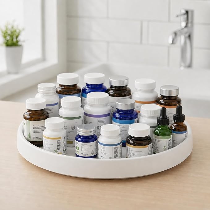 Medicine Bottle Organizer, Lazy Susan Turntable Organizer for Cabinet, Rotating Vitamin and Pill Bottle Storage for Bathroom, Kitchen, Pantry