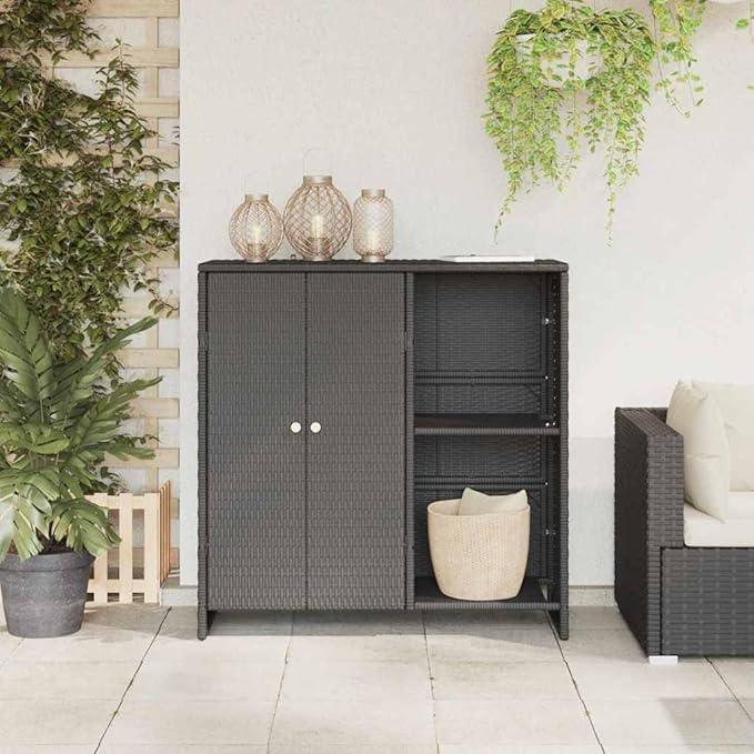 vidaXL Storage Cabinet with Storage Black 100 x 36 x 102 cm Rattan, Chic Rattan Storage for Living Room, Multi-Use Cabinet, Stylish Design for Easy Home Organization
