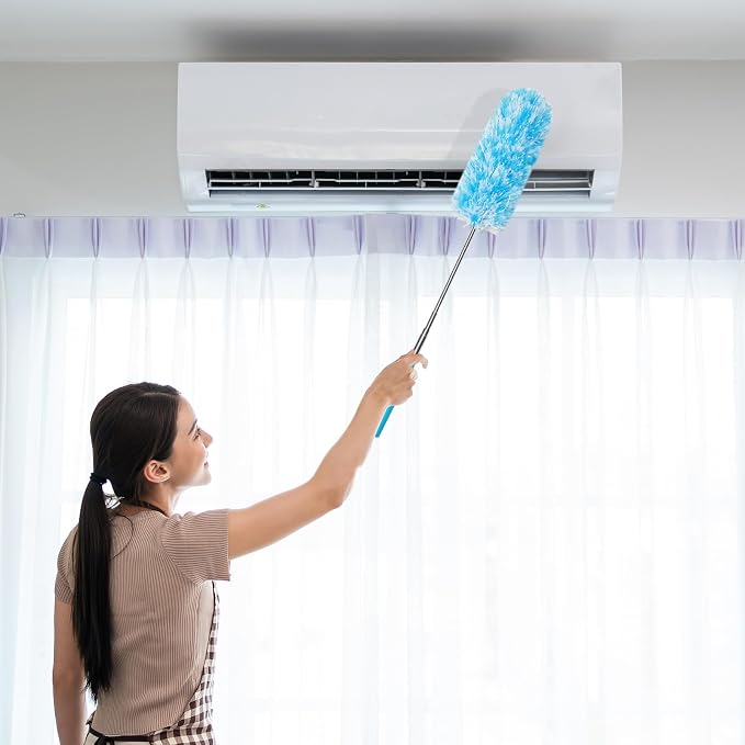 Tanlade 24 Pcs Microfiber Feather Duster for Cleaning, Extendable 13-31 Inch Ceiling Fan Duster with Bendable Head, Washable Tools for Ceiling Fans, Furniture, Car, Cobwebs (Bright Color)