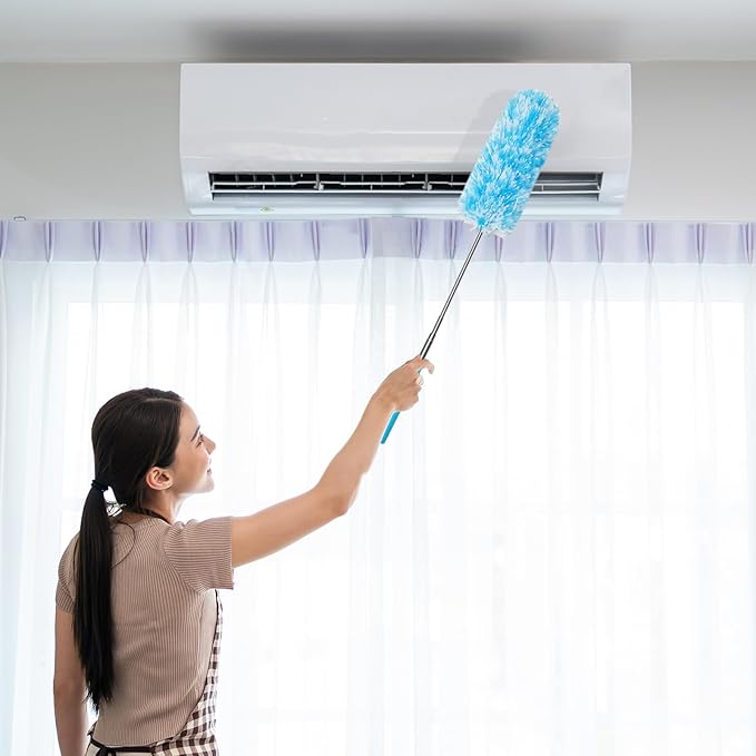 Tanlade 12 Pcs Microfiber Feather Duster for Cleaning, Extendable 13-31 Inch Ceiling Fan Duster with Bendable Head, Washable Tools for Ceiling Fans, Furniture, Car, Cobwebs (Bright Color)
