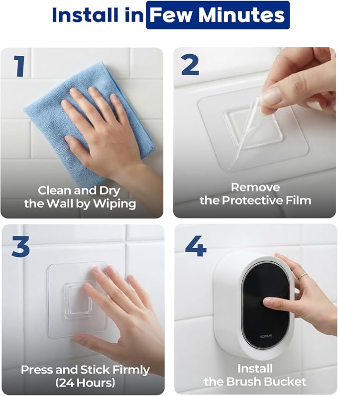 SOPAMI Disposable Toilet Brush with 32 Refills Deep Cleaning Touch Free | Auto Lid Opener Wall-Mounted Toilet Wand Kit for Deep Cleaning Bathroom Touch Free Access Toilet Bowl Cleaner