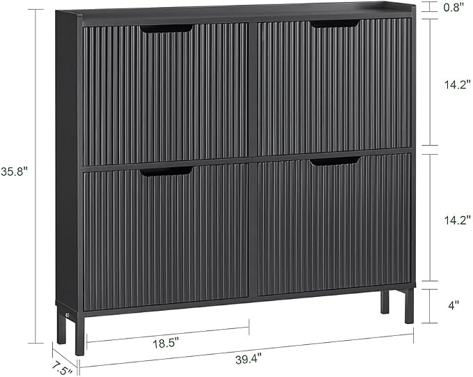 SoBuy Shoe Storage Cabinet for Entryway | Freestanding Shoe Organizer Cabinet, Narrow Slim Hidden Shoe Rack, FSR177 (Black, 4-Drawers)