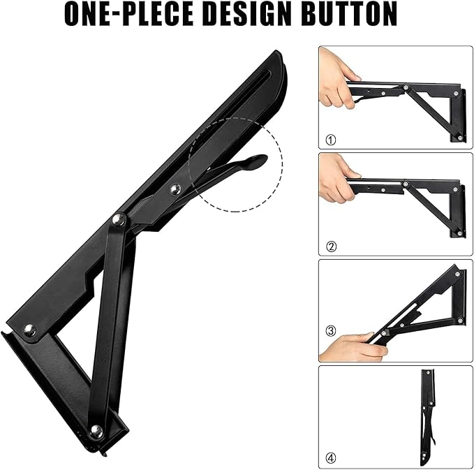 Folding Shelf Brackets - 14 Inch 4 Pcs Heavy Duty Metal Collapsible Shelf Bracket, DIY Wall Mounted Shelf Bracket, Space Saving for Bench