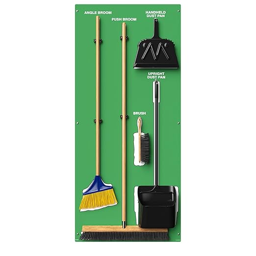 Clean & Sweep 5S Shadow Board/Wall Mount Broom Holder, 68" x 30" Board, 5S Cleaning Station - with Broom and Dustpan Set Included, Made in The USA by AccuformNMC, Green/White, PSB716GNWT