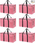 6 Pack Large Moving Bags with Zippers & Carrying Handles, Heavy Duty Storage Tote Moving Boxes，Space Saving(Pink, 6 Pack)