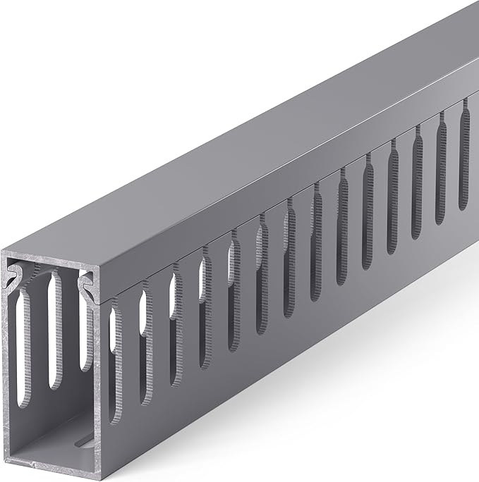 ZhiYo 2" H x 1" W Cable Management Raceway, 99in Under Desk Channel, Grey | Slotted Wire Duct, 6Pack, 16.5in Each, Heavy-Duty PVC Cable Management for Server Racks, Network Cables & Electrical Cabinets