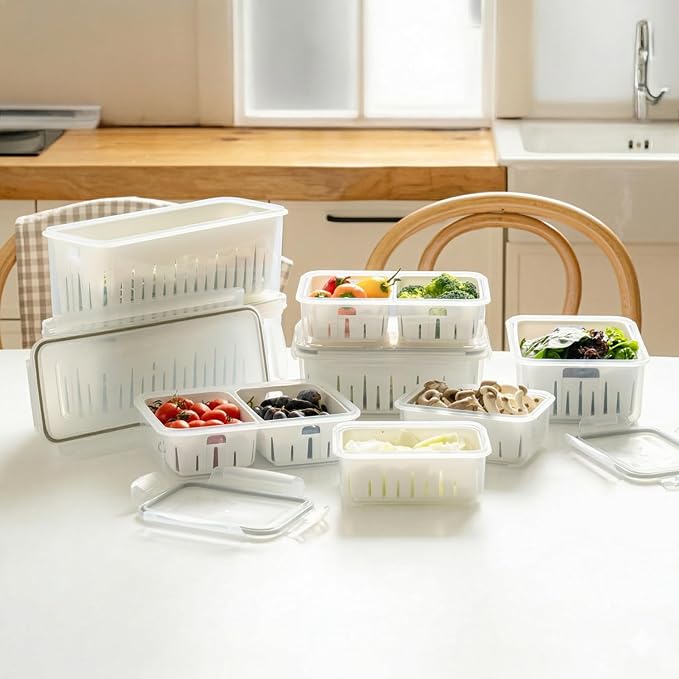 carrotez 12.7 Cup Produce Saver Container for Fridge with Colander - 3.0L | Airtight Fruit & Vegetable Storage Bin, Removable Strainer Basket, BPA-Free, Stackable, White Colander