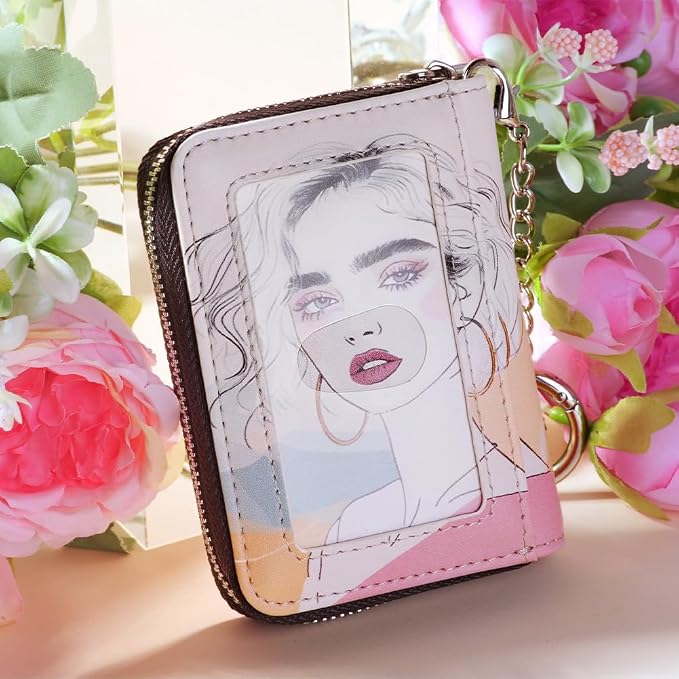 FurArt Zipper Wallet Women, RFID Blocking Credit Card Wallet, Business Card Holder, Compact Size KeyChain Wallet
