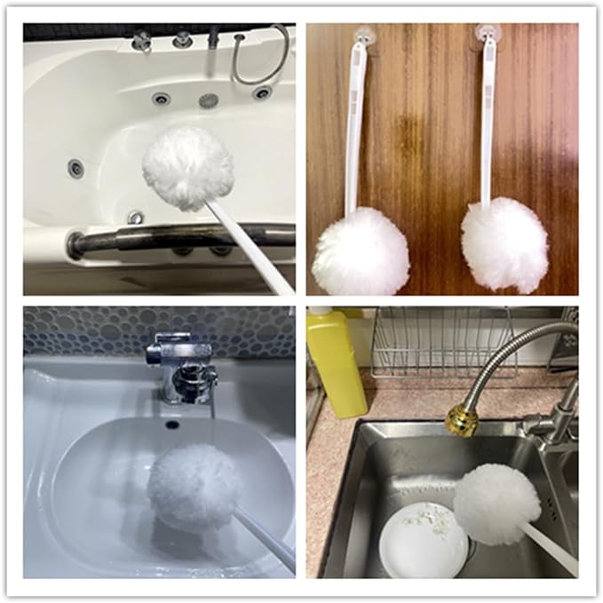Bowl Brush Toilet Cleaning Brush Set Soft Polyester Head 15x5 inches White (5Pack)