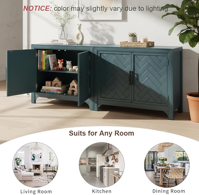 Amposei Wooden Accent Cabinet 40-Inch Vintage Sideboard Coffee Bar 2-Door Entryway Storage Cabinet with Adjustable Shelf for Living Room Entrance, Antique Blue