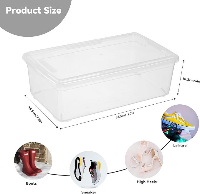 novelinks 8 Pack 6 Quart Clear Plastic Shoe Storage Bins with Lids (Clear) | Shoe Boxes Clear Plastic Stackable, Clear Shoe Storage Boxes, Shoe Containers, Shoe Bins, Craft Organizers and Storage