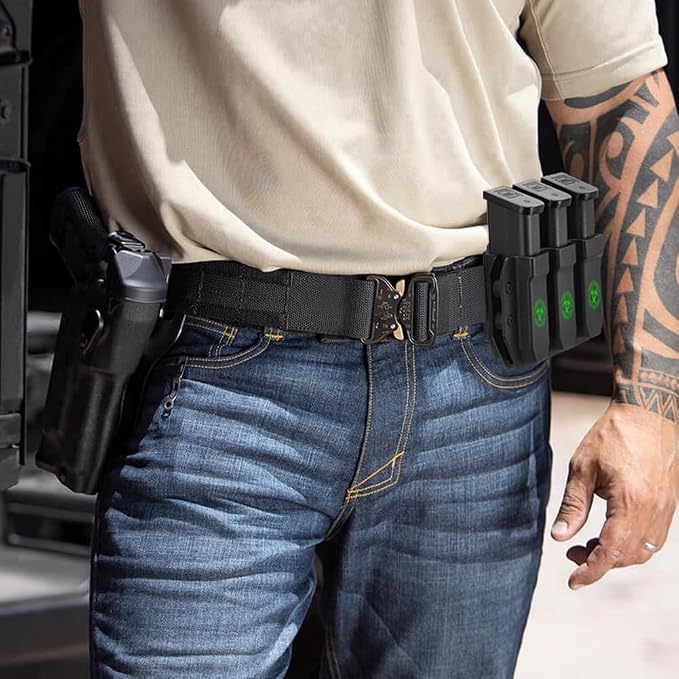 Universal Magazine Carrier | 9MM/40SW Duty Style Triple Mag Pouch | Premium Mag Holster with Combat Belt Clip for Double Stack Mags