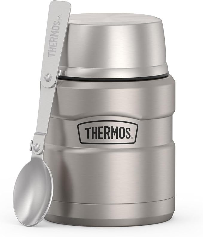 THERMOS Stainless King Vacuum-Insulated Food Jar with Spoon, 16 Ounce, Matte Steel