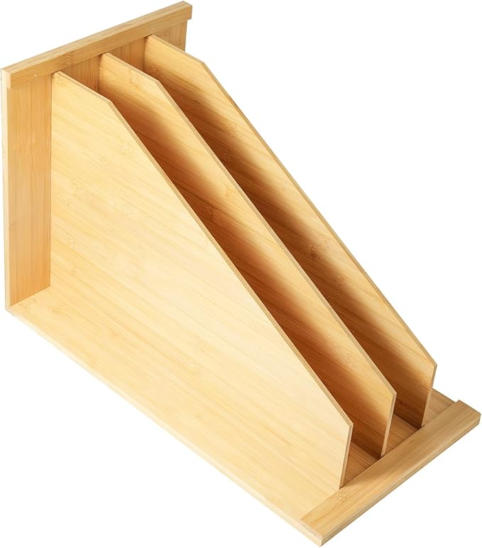 Tray Dividers for Kitchen Cabinets (14"H x 21.3"D) - Bamboo Cabinet Organizer with 3 Dividers for Cookie Sheets, Baking Pans, Cutting Boards & Pot Lids - Fits 15" Base Cabinet