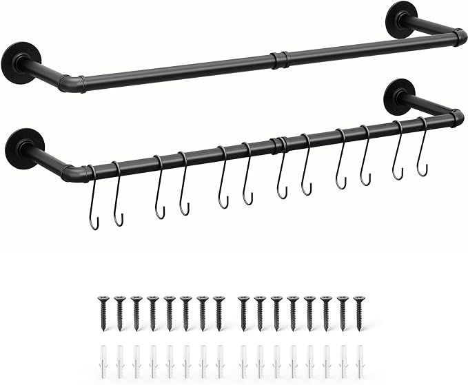 OROPY 38.4" Industrial Pipe Clothes Rack Wall Mounted, Heavy Duty, 2 Pack | Heavy Duty Iron Pipe Clothing Garment Rail, Multi-Purpose Clothing Hanging Rod for Laundry Room and Closet Storage, Black