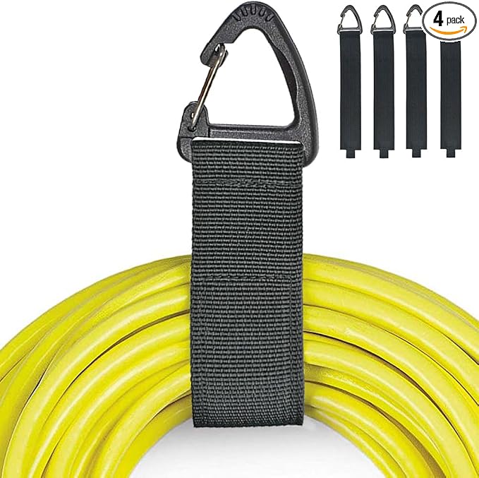 ZTSXLLIM Hose Straps, Hose Ties with Carabiner, Extension Cord Organizer | 4 Pack,22-Inch Extension Cord Strap, Garden Hose Wrap, Air Hose Holder, For Shed, Garage, House, Yard, Storage, Workshop