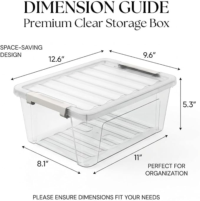 WYT 8-Quart Clear Plastic Storage Bins with Lids & Secure Latches, 3-Pack Organizer Container Box with Latch Buckles for Home, Kitchen, Closet, Garage