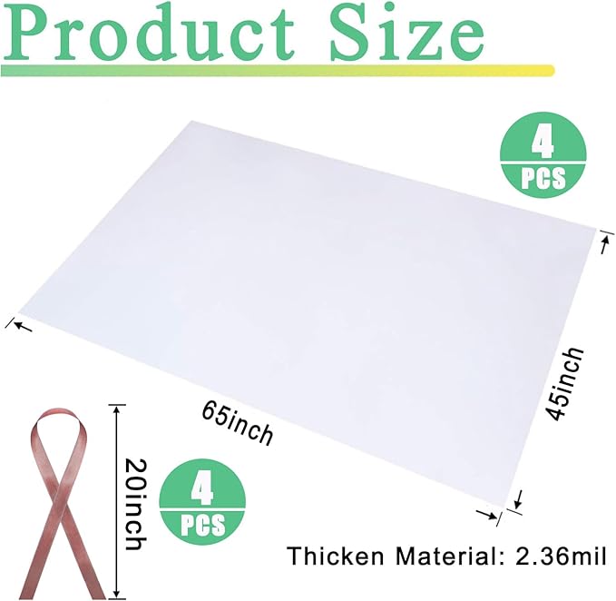 4 Pcs 45x65 inches Extra Large Clear Plastic Bags Perfect for Car Seat, Luggage, Suitcase, Stroller, Chair, Kids Bike and Furniture Storage (2 Mil Flat Bags, Include 4 Ties)