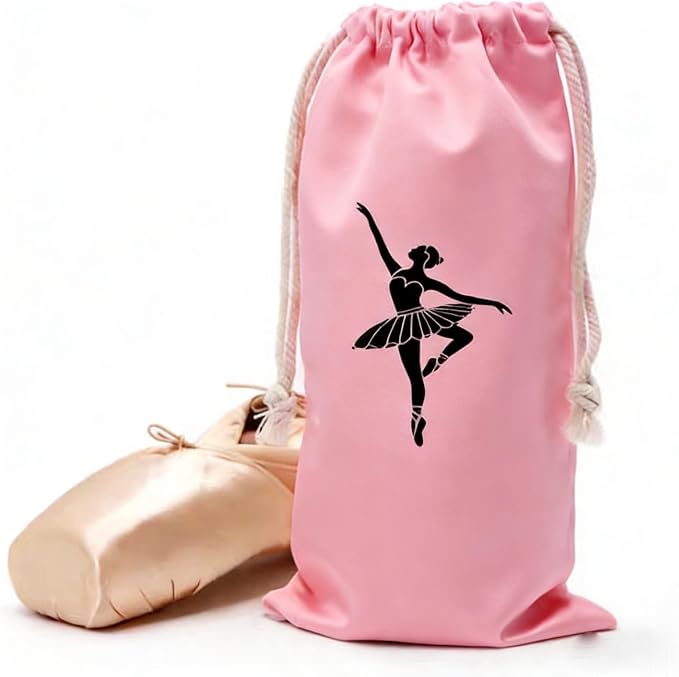 Pointe Shoe Bag Breathable Canvas Ballerina Dance Bag Soft Sole Drawstring Ballet Accessories (Canvas Drawstring, Pink)