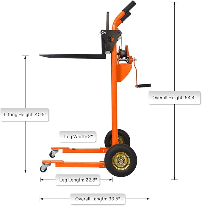 Tory Carrier Material Lift Winch Stacker, 330 lbs Capacity Pallet Stacker, 40.5" Lifting Height, Pallet Truck Dolly, Swivel Casters Lift Table Cart, Forklift with Steel Platform(Orange)