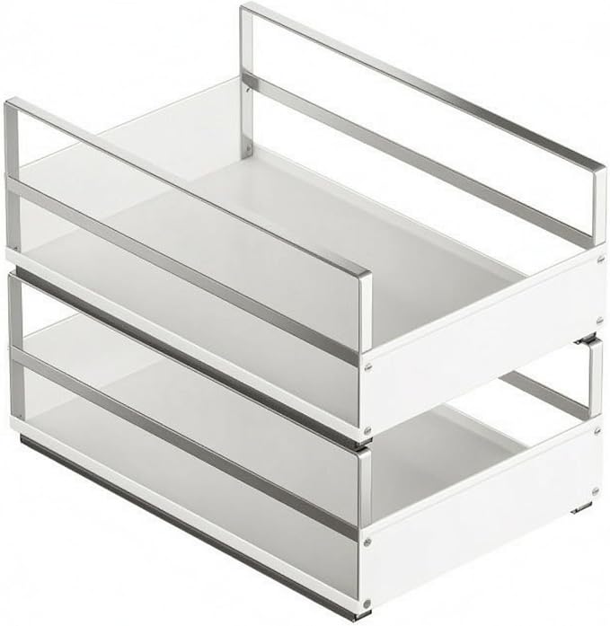 Pull out Cabinet Organizer No-Installation Cabinet Drawer Basket Heavy Duty, Small White Pull-out Basket