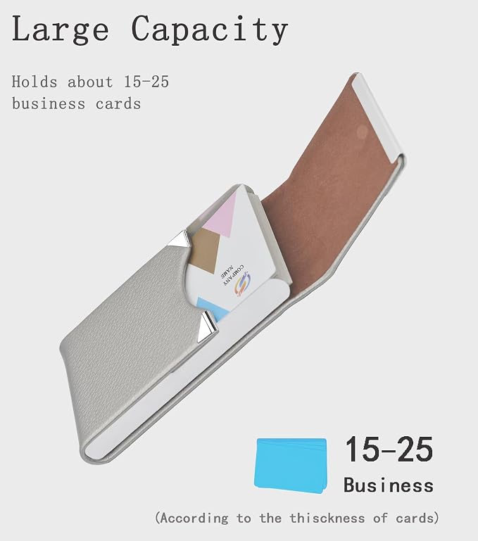 Business Card Holder with Ultra Slim Design,Business Card Case with Premium PU Leather, Suit Pocket Metal Card Holder for Women/Men,Professional Name Card Holder with Magnetic Shut (Silver)