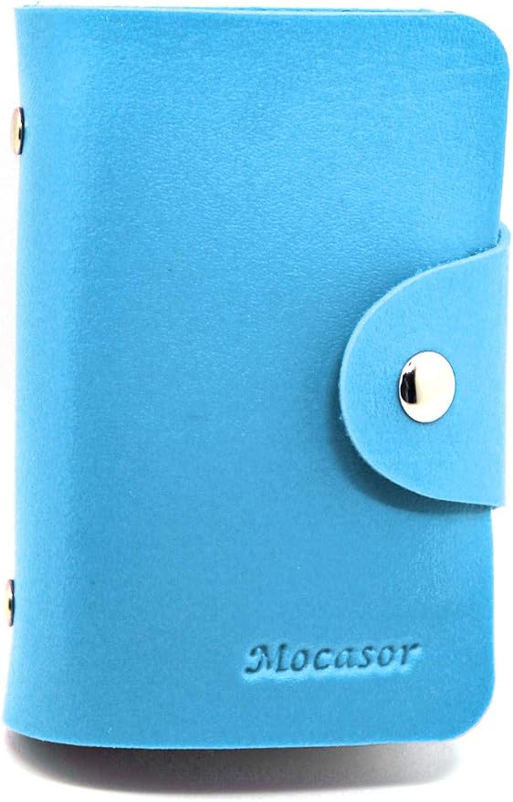 Soft Leather Credit Card Holder for Men & Women Bank Card Case with 24 Durable Plastic Insert Slots Slim Pocket Wallet ID Card Organiser Business Card Case Purse (Blue)