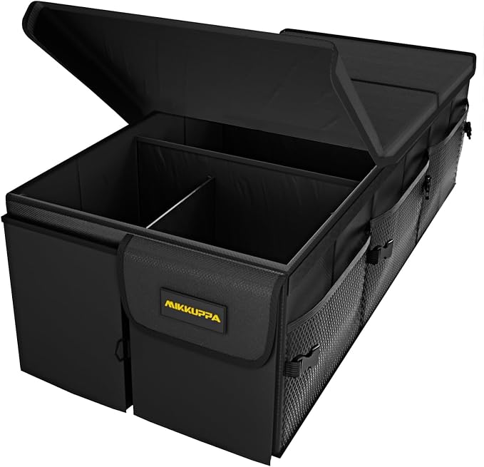 MIKKUPPA Car Trunk Organizer - 95L Collapsible Trunk Organizer with Lid, Sturdy Car Storage for SUV Auto Truck Van with Adjustable Straps and Non Slip Bottom (Black, XX-Large)