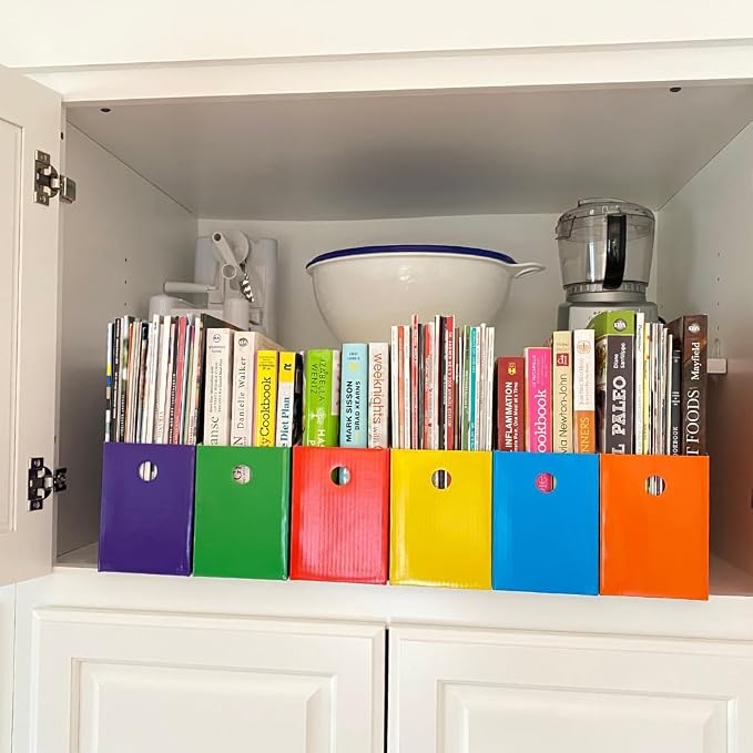 Evelots Magazine File Holder -Set of 6 Multi Color- Office Desk Organizer - Sturdy Cardboard - New Upgraded Double Front Panel -4" Wide-Easy Assemble