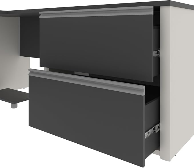 BESTAR Connexion U-Shaped Workstation with Two Oversized Pedestals, Slate/Sandstone | With Two Oversized Pedestals; Durable 1" grade work surface with melamine finish that resist scratches