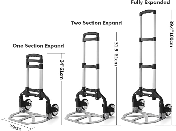 Folding Hand Truck Aluminum Portable Folding Hand Cart 180lbs Capacity Hand Cart and Dolly Ideal for Home, Auto, Office,Travel Use,Black