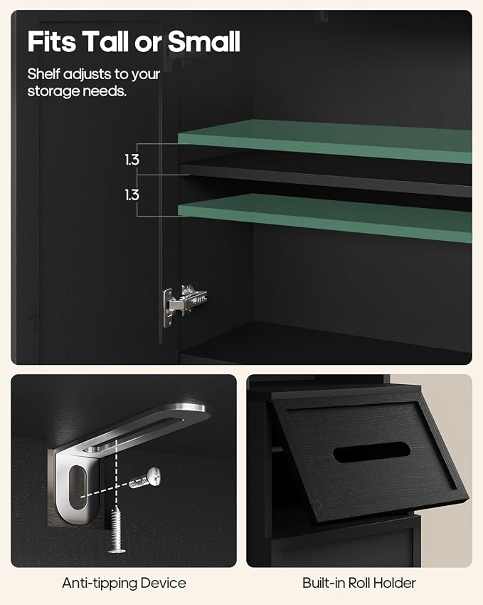 7-Tier Over Toilet Storage Cabinet, 2-in-1, Separable Bathroom Storage | Over-Toilet and Tall Narrow Cabinet, with Doors, Adjustable Shelf, Big/Small Room, Laundry, Tissue Holder, Anti-Tip