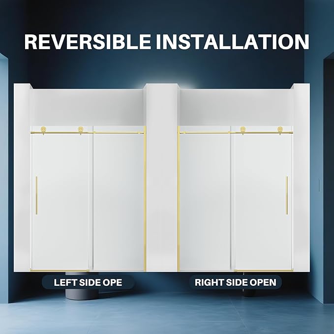 WinZo Frameless Shower Door 50-54 in W x 75 in H, Sliding Shower Door with 5/16"(8mm) Clear Tempered Glass Shower Door, Easy to Clean Bathroom, Silent Soft-Close Design, Brushed Gold