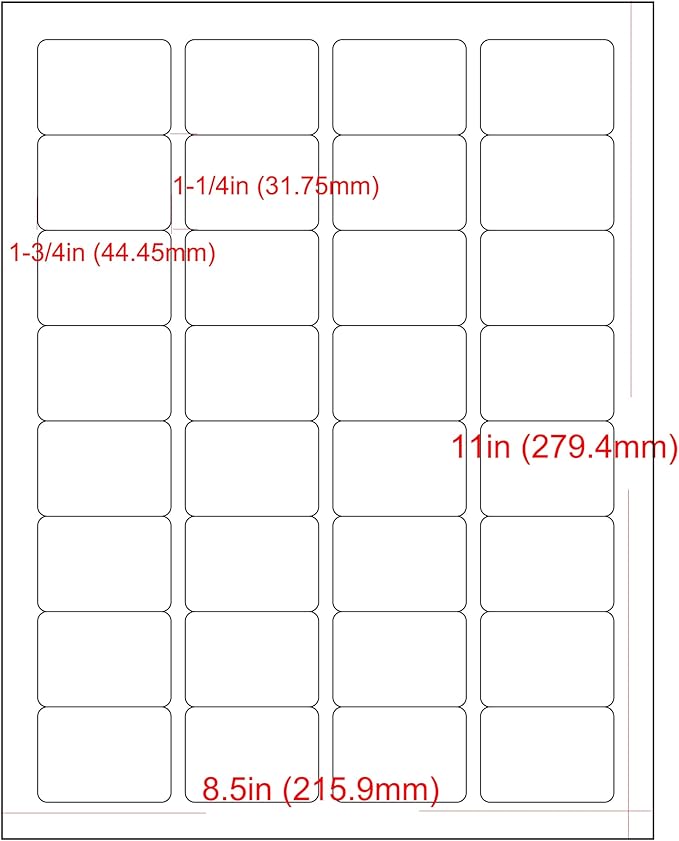 Mr-Label 1-3/4" x 1-1/4" Printable Matte White Waterproof Sticker Labels - Tear-Resistant - Laser/Inkjet Printing - Letter Sheet- Total 320 Labels MR685