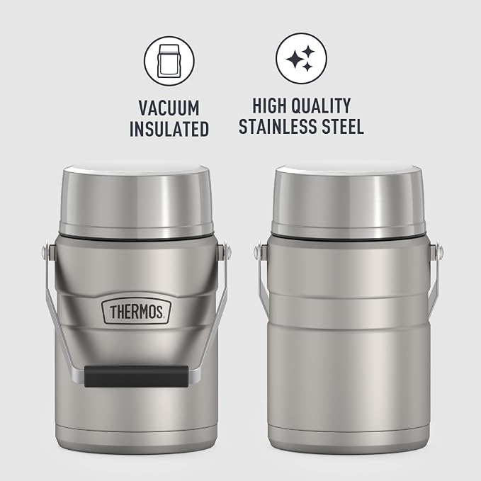 THERMOS Stainless King Vacuum-Insulated Food Jar with 2 Storage Container Inserts,47 Ounce,Matte Stainless Steel,(Pack of 4)